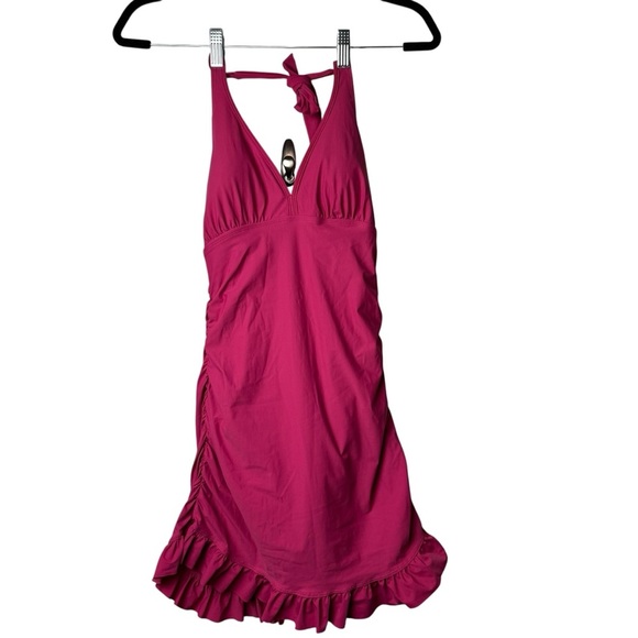 SPANX Love Your Assets Ruffle Halter Swim Dress One Piece SZ M Flattering Pink - Picture 1 of 8